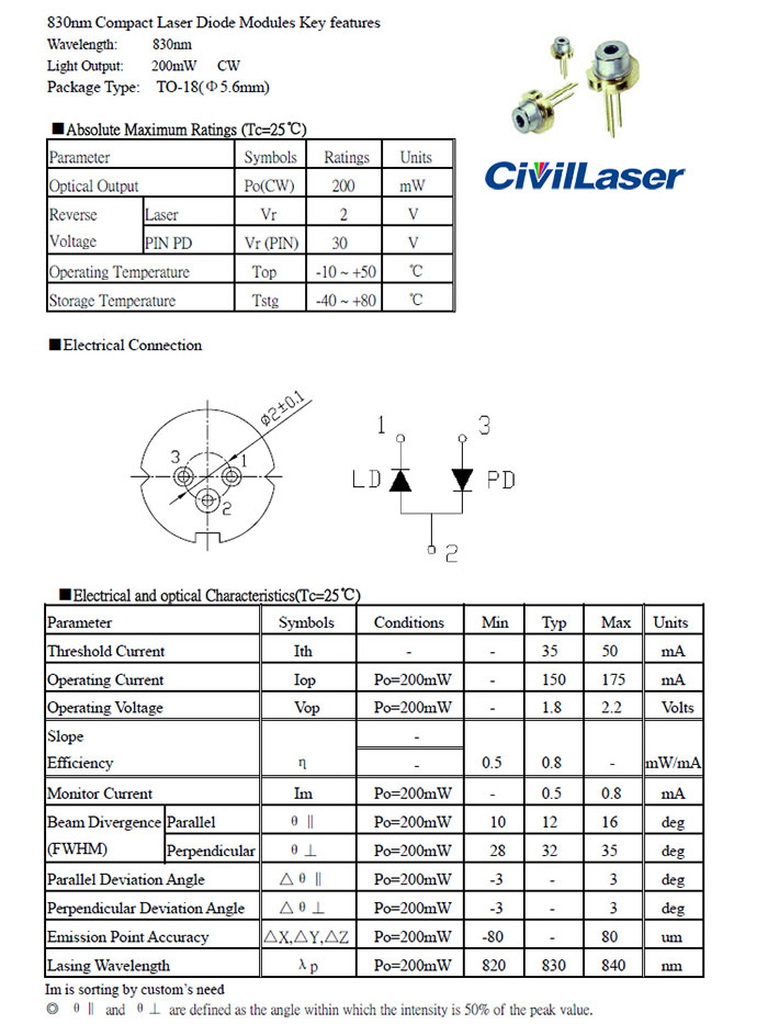 830nm ir laser diode